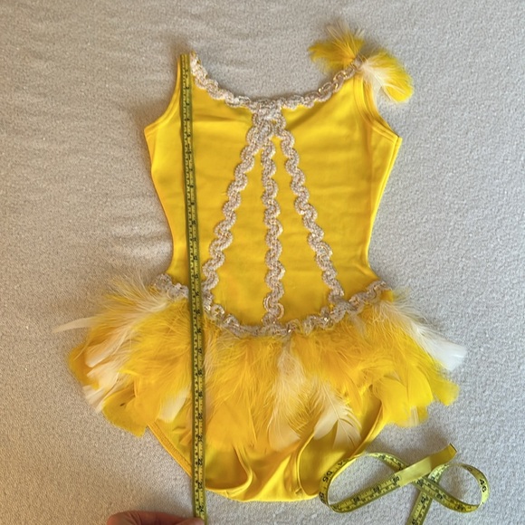 Vintage 1970s Yellow Dance Leotard with Sequins and Feathers - Child or … - Picture 6 of 15